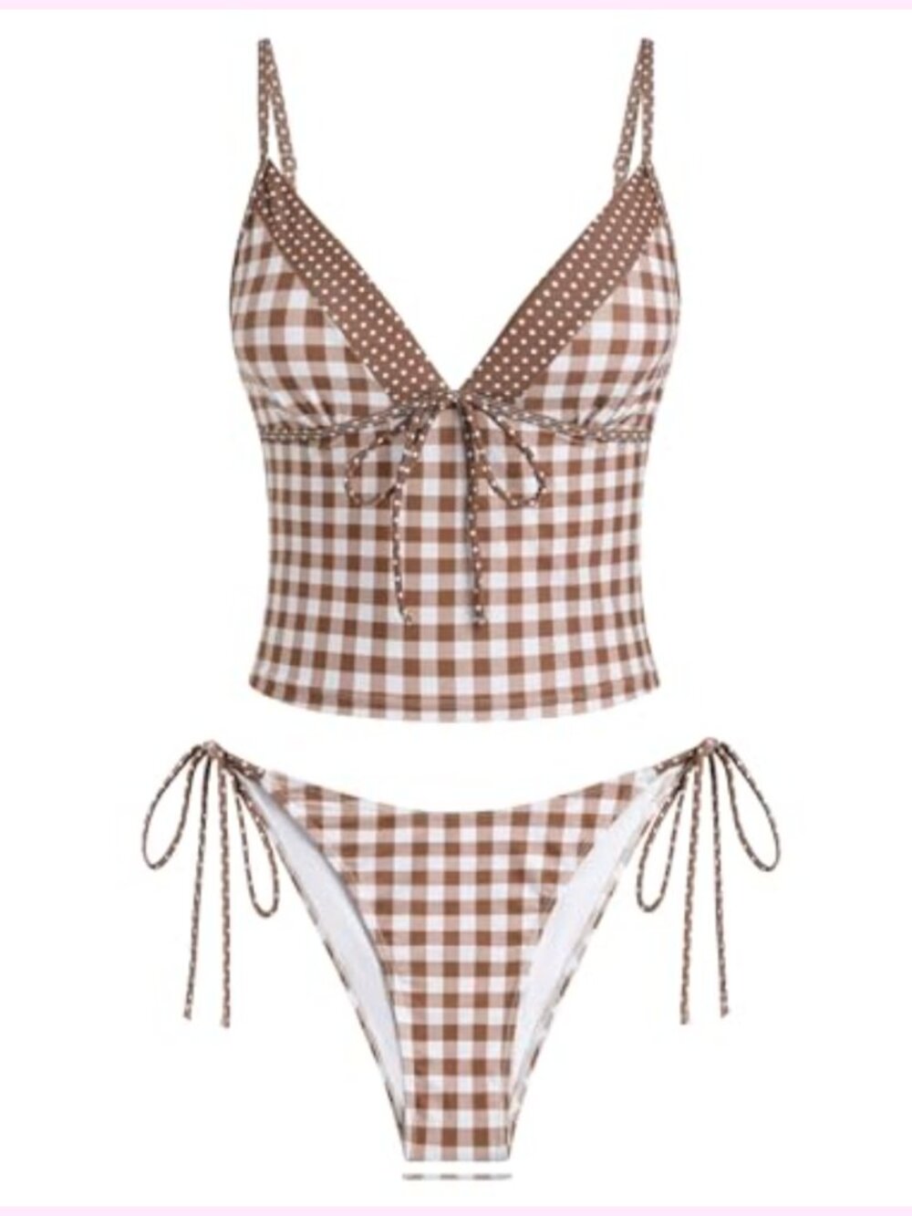 Gingham Tankini Two Piece Swimsuit Set for Women - Picture 2 of 6